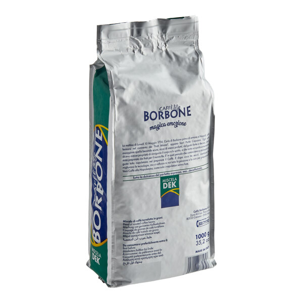 A 2.2 lb. bag of Caffe Borbone Decaf Whole Bean Espresso.