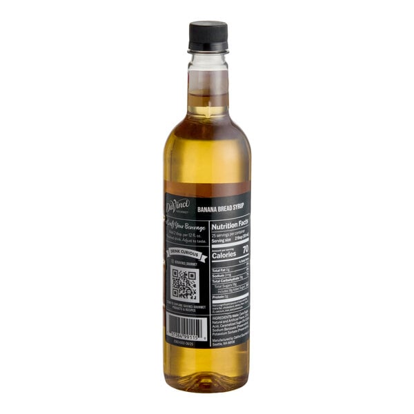 A bottle of DaVinci Gourmet Classic Banana Bread Flavoring Syrup, 750 mL.