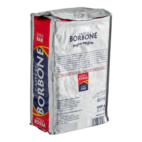 A 2.2 lb. package of Caffe Borbone Red Blend whole bean espresso.