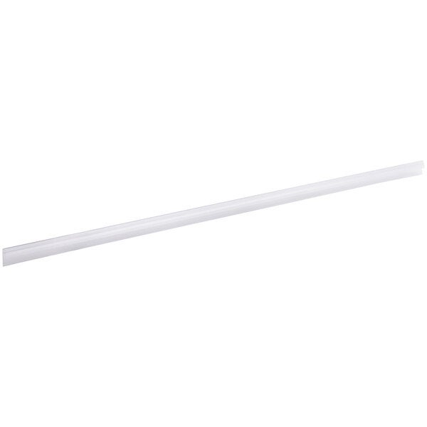 A clear 56-inch clip-on label holder designed for wire basket shelving.