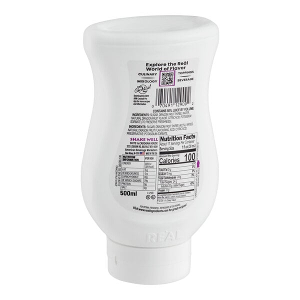 A 16.9 fl. oz. squeeze bottle of Real Dragon Fruit Puree Infused Syrup.