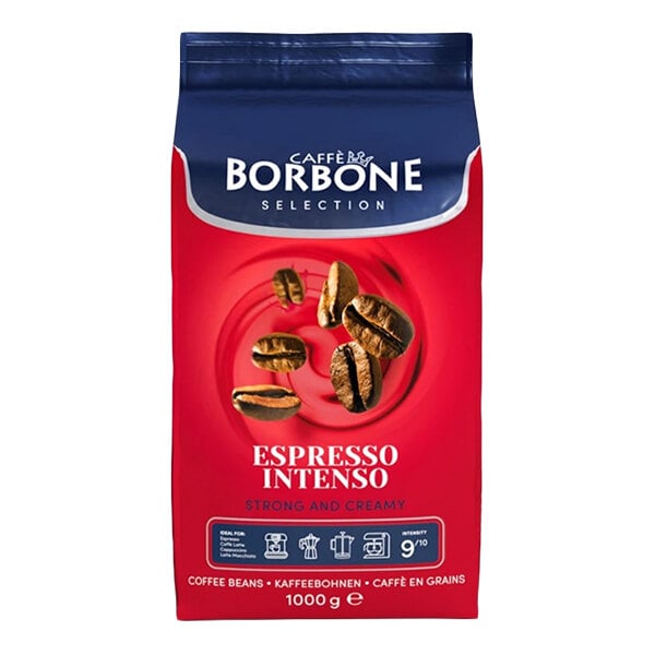 A 1kg (2.2 lb) bag of Caffe Borbone Espresso Intenso whole bean coffee.