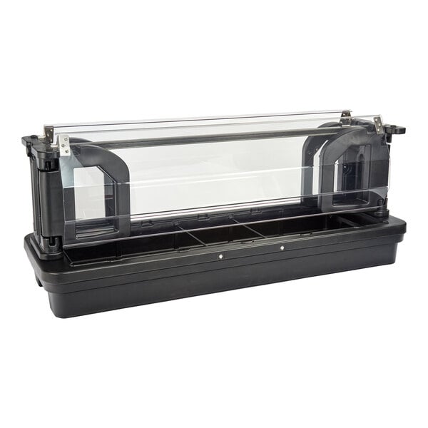 A black 6-foot tabletop food or salad bar with a clear sneeze guard.