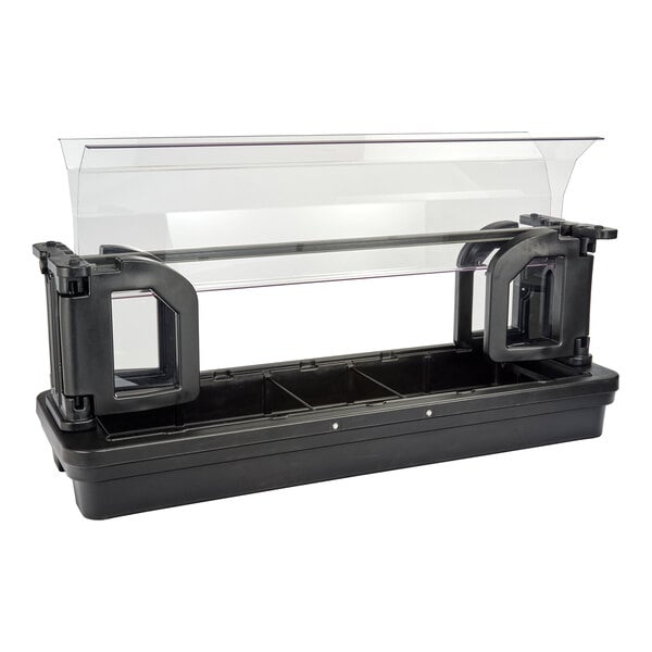 A black 6-foot tabletop food or salad bar with a clear sneeze guard.