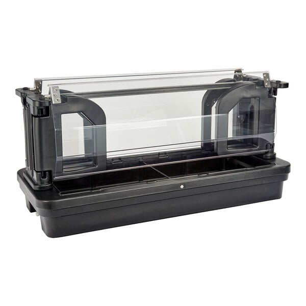 A black 5-foot tabletop food or salad bar with a clear sneeze guard.