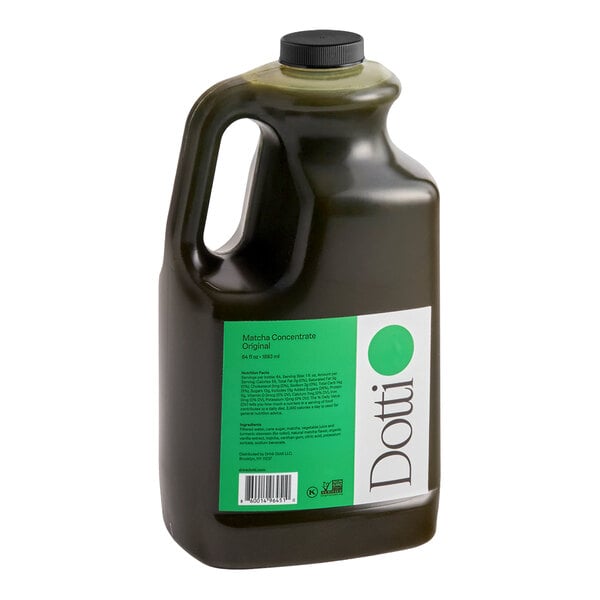 A large plastic jug of Dotti Original Matcha Tea 7:1 Concentrate, 64 fl. oz.