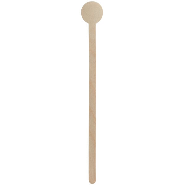 A wooden stick with a round top, likely used as a drink stirrer.