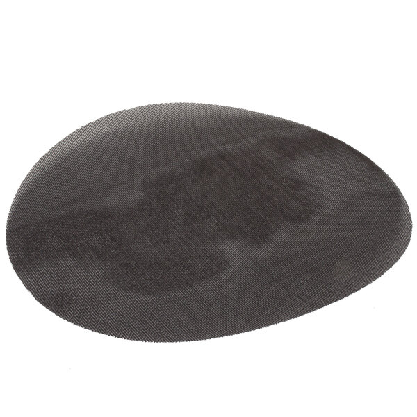 A black circle shaped Scrubble sand screen disc with a hole in it.