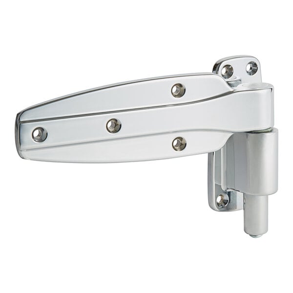 A close-up of a silver Kason reversible cam lift hinge with screws.