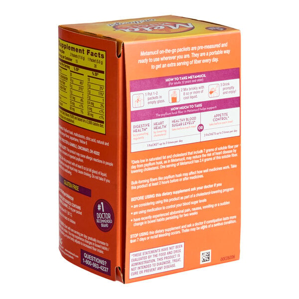 Metamucil 10030772057121 30-Count Sugar-Free Orange Fiber Powder Single-Serve Packets - 12/Case