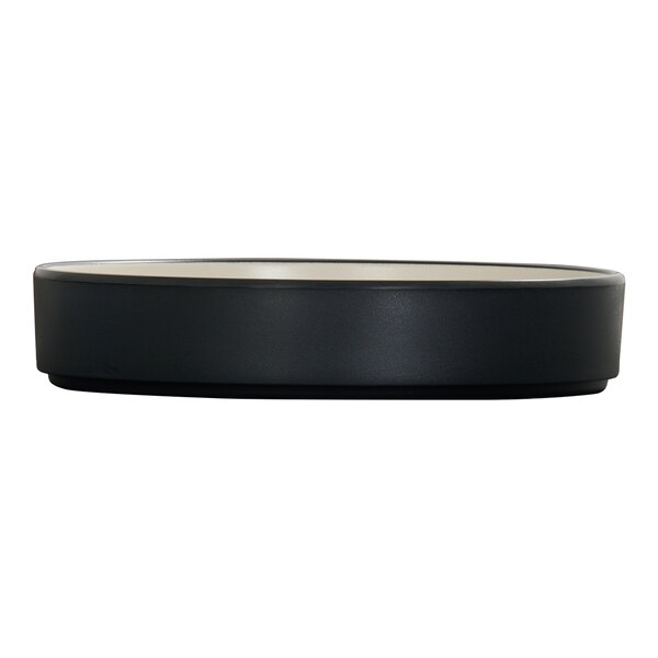 Cal-Mil Hudson 8" Round Black and Ivory Raised Rim Melamine Plate - 6/Case