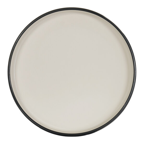 Cal-Mil Hudson 8" Round Black and Ivory Raised Rim Melamine Plate - 6/Case