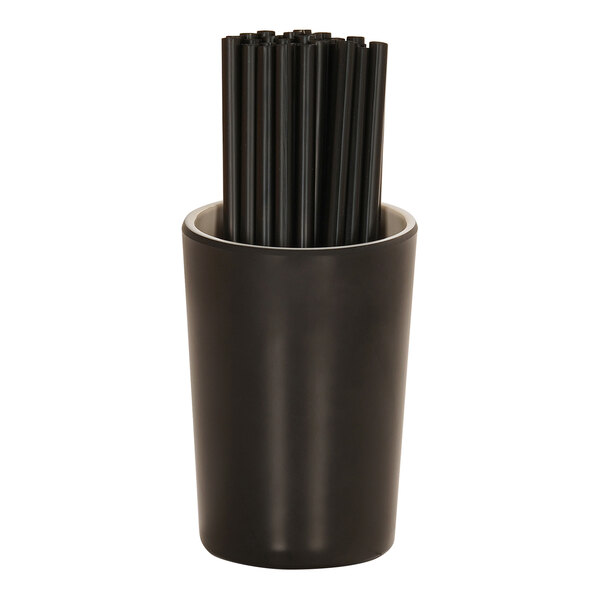 Cal-Mil Hudson 3 3/4" x 6" Black and Ivory Round Melamine Flatware Cylinder 24406-4-13103 - 3/Case