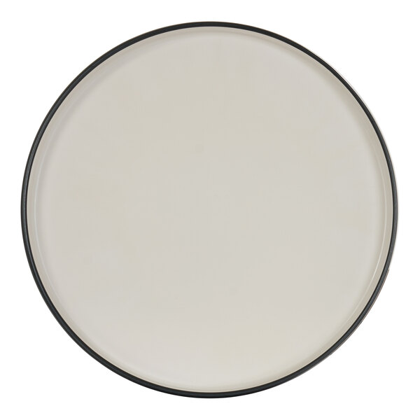 Cal-Mil Hudson 12" Round Black and Ivory Raised Rim Melamine Plate - 6/Case