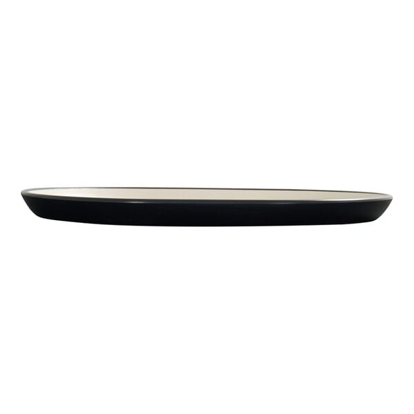 Cal-Mil Hudson 14" x 11 1/4" Black and Ivory Oval Raised Rim Melamine Platter - 6/Case