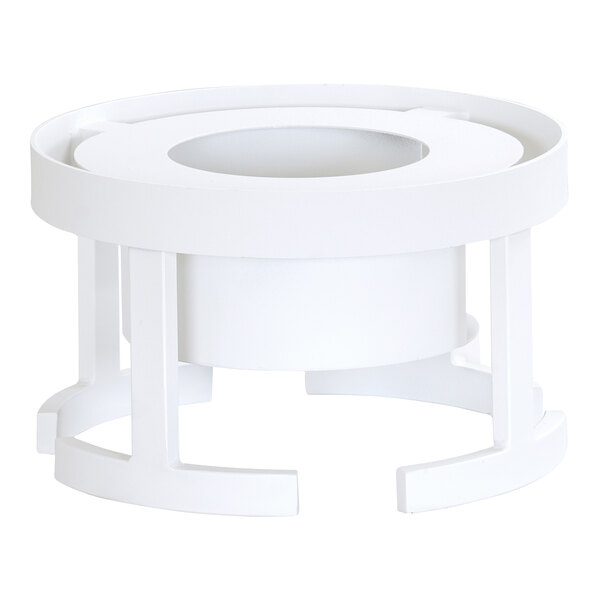 A white metal chafer alternative with a round, open-frame design.