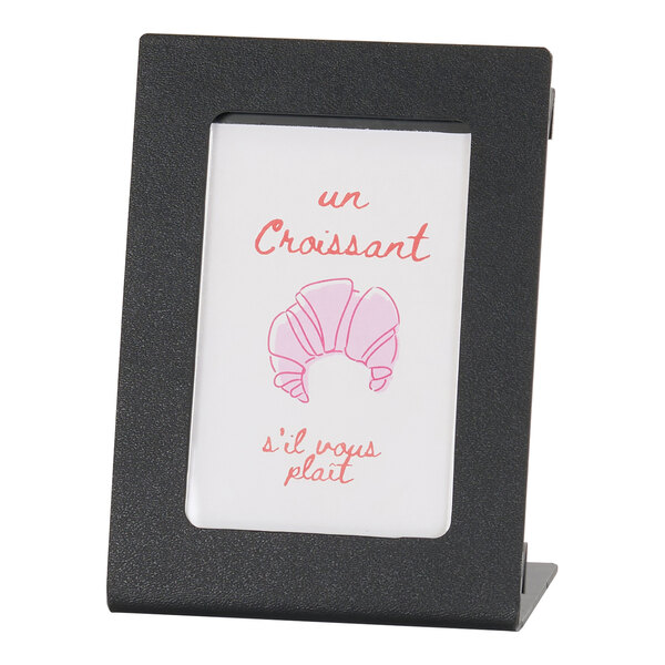 A black ABS card holder displaying a 4" x 6" card.