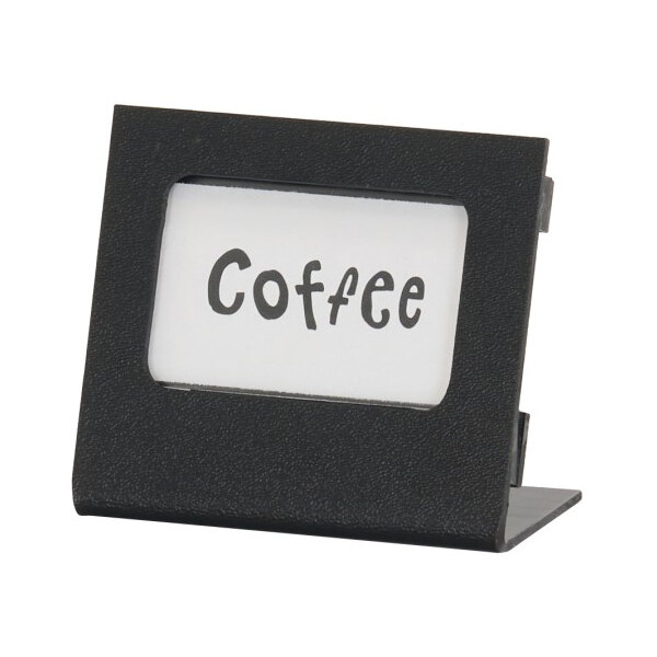 A black ABS card holder displaying a label that reads 'Coffee.'