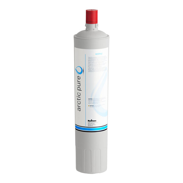 A tall, cylindrical filter cartridge with a white body, a label reading 'arctic pure,' and a red cap on top.