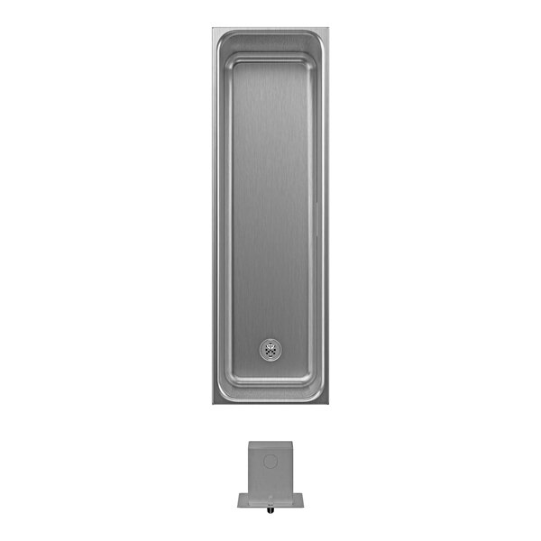 A stainless steel, half-size long drop-in food warmer with a drain.