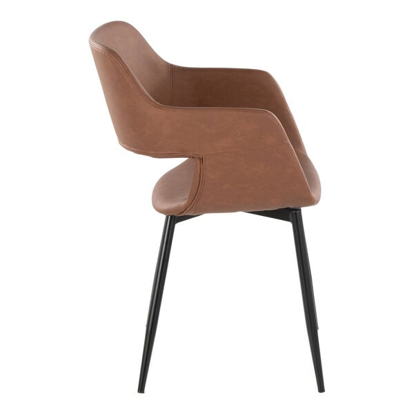 LumiSource Margarite Black Metal Chair with Brown Faux Leather Bucket Seat and Armrests - 2/Case