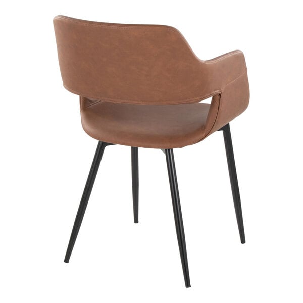 LumiSource Margarite Black Metal Chair with Brown Faux Leather Bucket Seat and Armrests - 2/Case