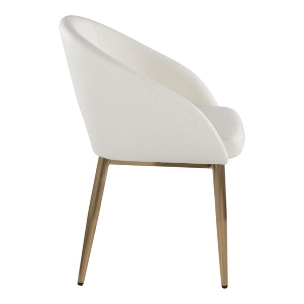 LumiSource Renee Gold Metal Chair with White Faux Leather Bucket Seat and Armrests - 2/Case