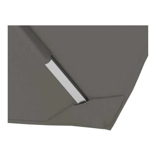 A charcoal gray square cantilever umbrella with a silver aluminum base and Sunbrella awning-grade canopy.