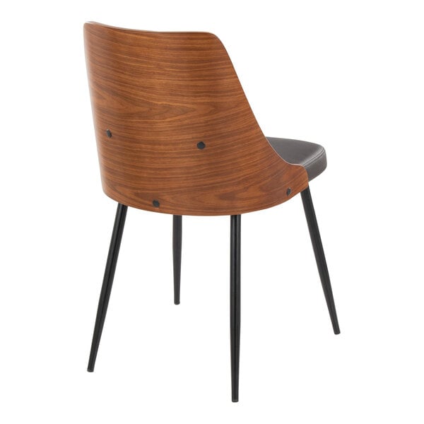 LumiSource Anabelle Black Metal Chair with Brown Faux Leather Seat and Walnut Wood Back - 2/Case