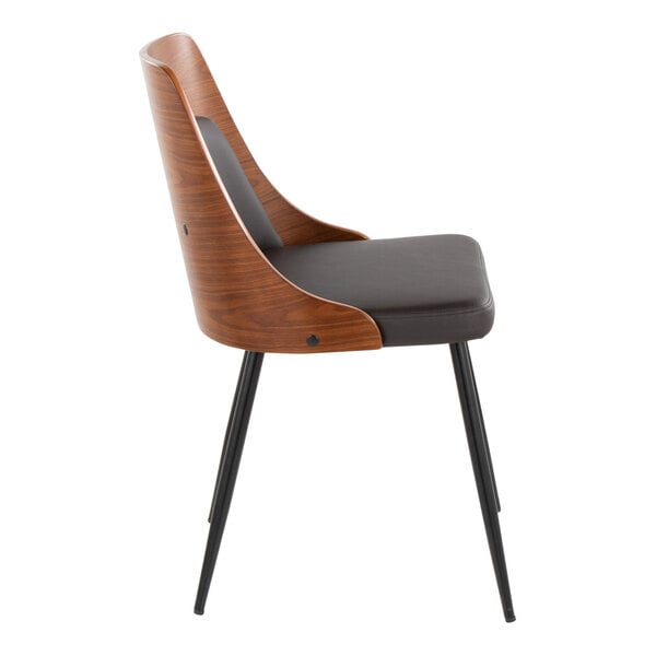 LumiSource Anabelle Black Metal Chair with Brown Faux Leather Seat and Walnut Wood Back - 2/Case