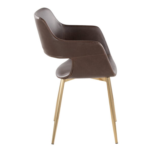 LumiSource Margarite Gold Metal Chair with Espresso Faux Leather Bucket Seat and Armrests - 2/Case