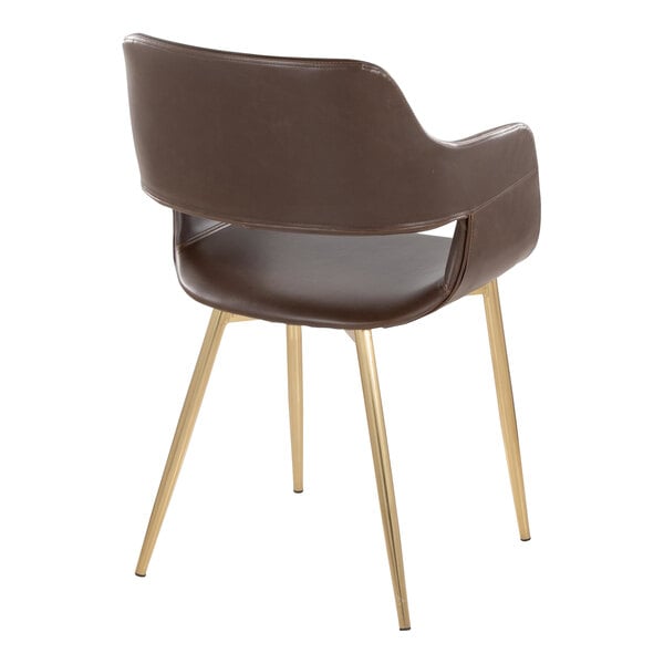 LumiSource Margarite Gold Metal Chair with Espresso Faux Leather Bucket Seat and Armrests - 2/Case