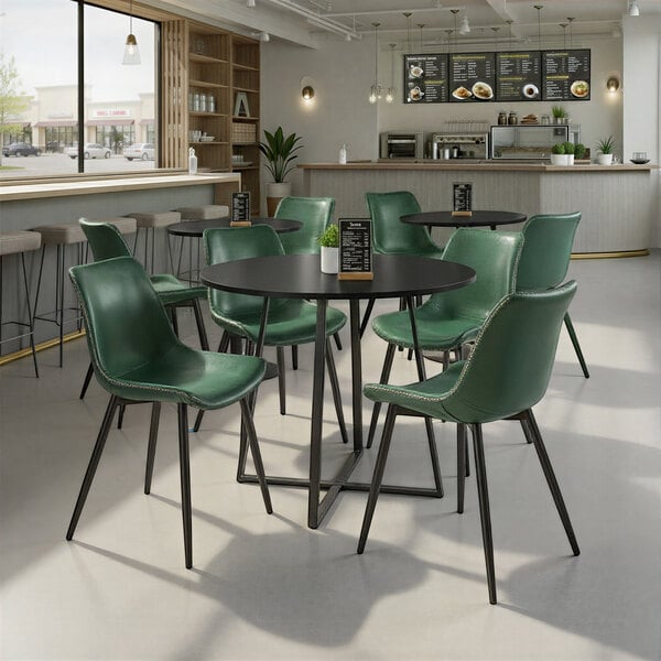 LumiSource Durango Black Metal Chair with Green Faux Leather Seat and Back - 2/Case