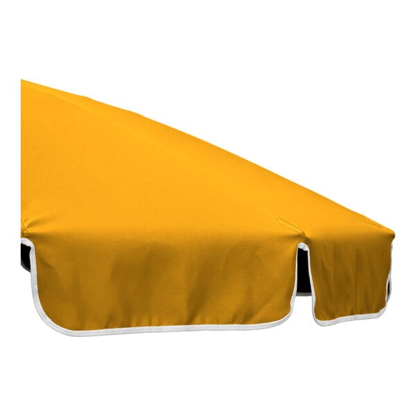 An 8 1/2-foot round sunflower yellow umbrella canopy with natural binding, designed for use with a black aluminum pole.