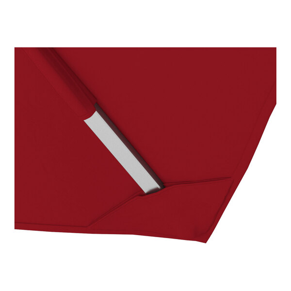 A red square cantilever umbrella with a silver aluminum base and awning-grade canopy.
