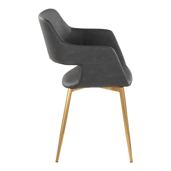 LumiSource Margarite Gold Metal Chair with Gray Faux Leather Bucket Seat and Armrests - 2/Case