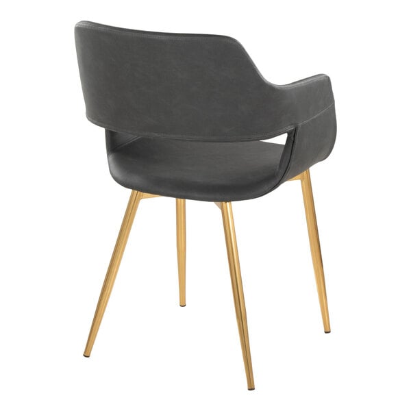 LumiSource Margarite Gold Metal Chair with Gray Faux Leather Bucket Seat and Armrests - 2/Case