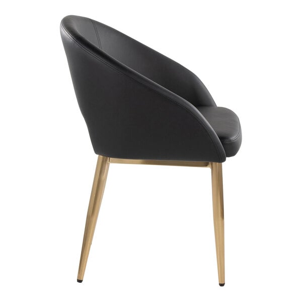 LumiSource Renee Gold Metal Chair with Black Faux Leather Bucket Seat and Armrests - 2/Case