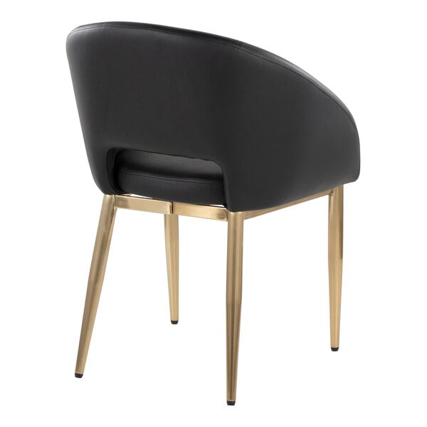 LumiSource Renee Gold Metal Chair with Black Faux Leather Bucket Seat and Armrests - 2/Case