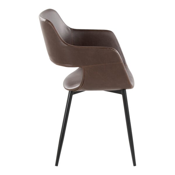 LumiSource Margarite Black Metal Chair with Espresso Faux Leather Bucket Seat and Armrests - 2/Case