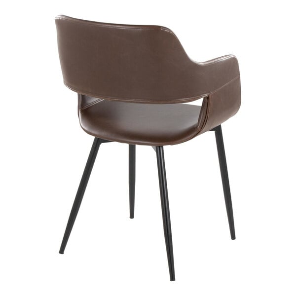 LumiSource Margarite Black Metal Chair with Espresso Faux Leather Bucket Seat and Armrests - 2/Case