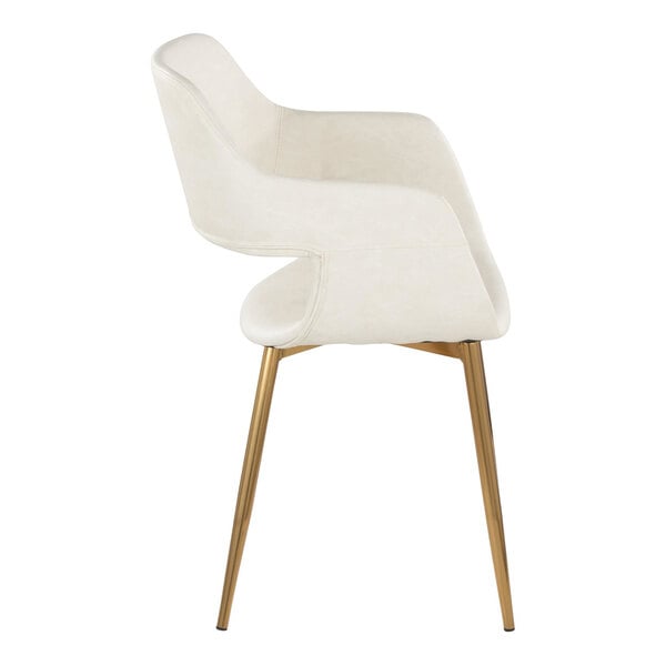 LumiSource Margarite Gold Metal Chair with Cream Faux Leather Bucket Seat and Armrests - 2/Case