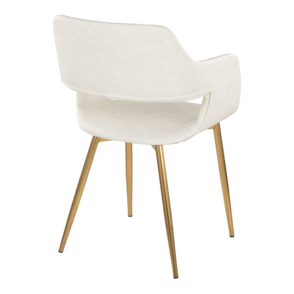 LumiSource Margarite Gold Metal Chair with Cream Faux Leather Bucket Seat and Armrests - 2/Case