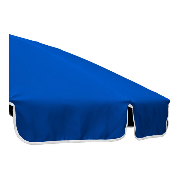 A blue round umbrella canopy with white trim, designed for outdoor use.