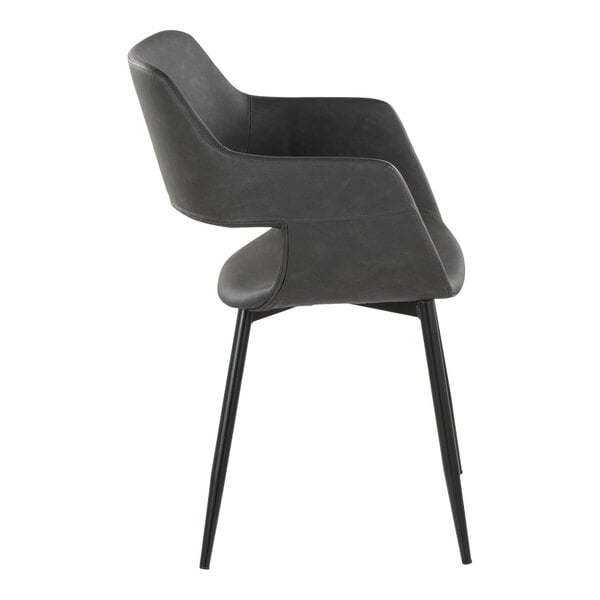 LumiSource Margarite Black Metal Chair with Gray Faux Leather Bucket Seat and Armrests - 2/Case