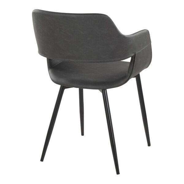 LumiSource Margarite Black Metal Chair with Gray Faux Leather Bucket Seat and Armrests - 2/Case