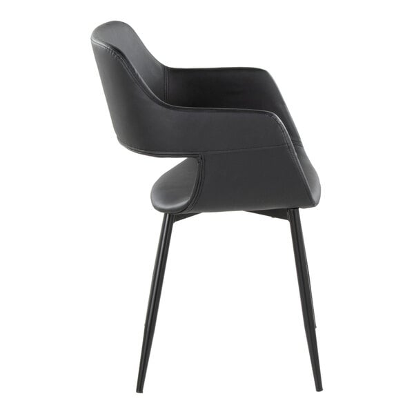 LumiSource Margarite Black Metal Chair with Black Faux Leather Bucket Seat and Armrests - 2/Case