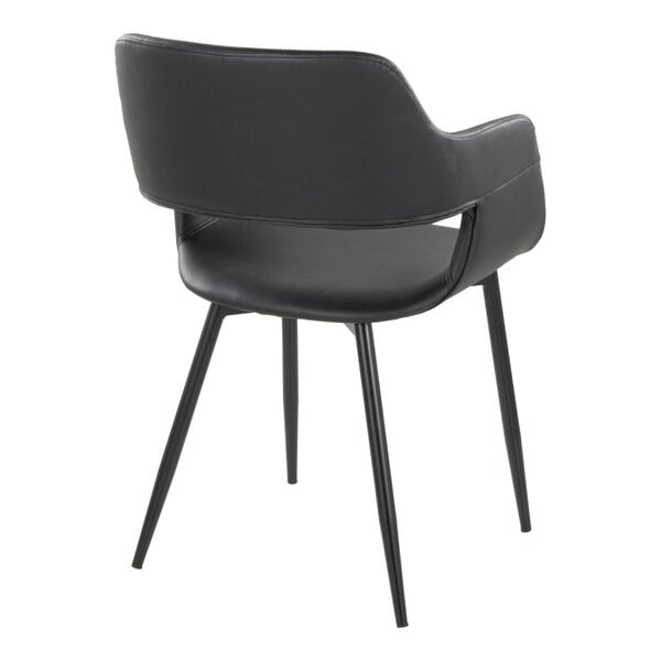 LumiSource Margarite Black Metal Chair with Black Faux Leather Bucket Seat and Armrests - 2/Case
