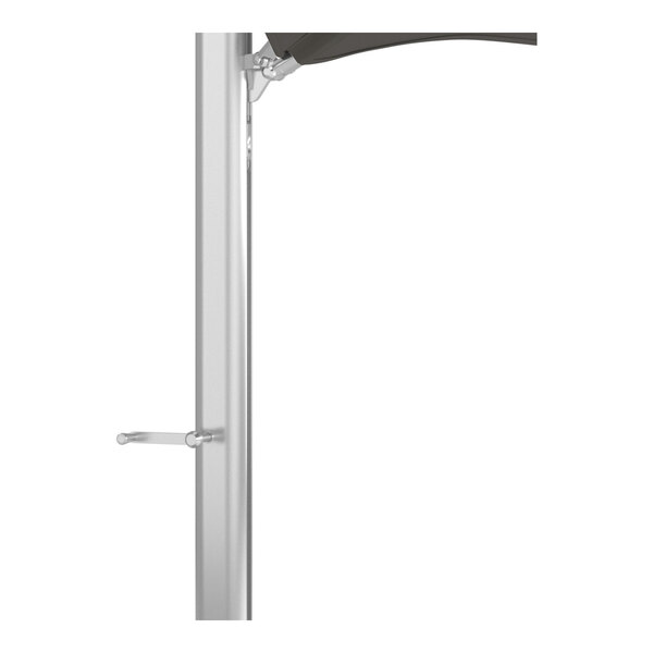A silver aluminum pole with a cantilever umbrella attachment and a charcoal gray canopy.