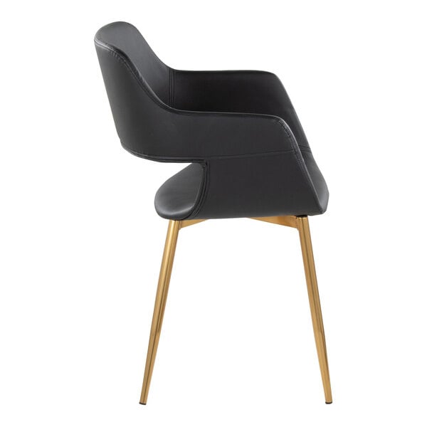 LumiSource Margarite Gold Metal Chair with Black Faux Leather Bucket Seat and Armrests - 2/Case